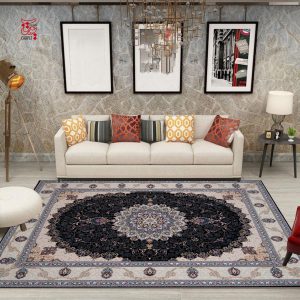 فرش ماشینی طرح مایسا سرمه ای 672شانه تراکم2100