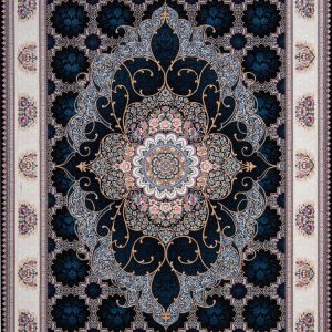 فرش ماشینی طرح چکاوک سرمه ای 672شانه تراکم2100